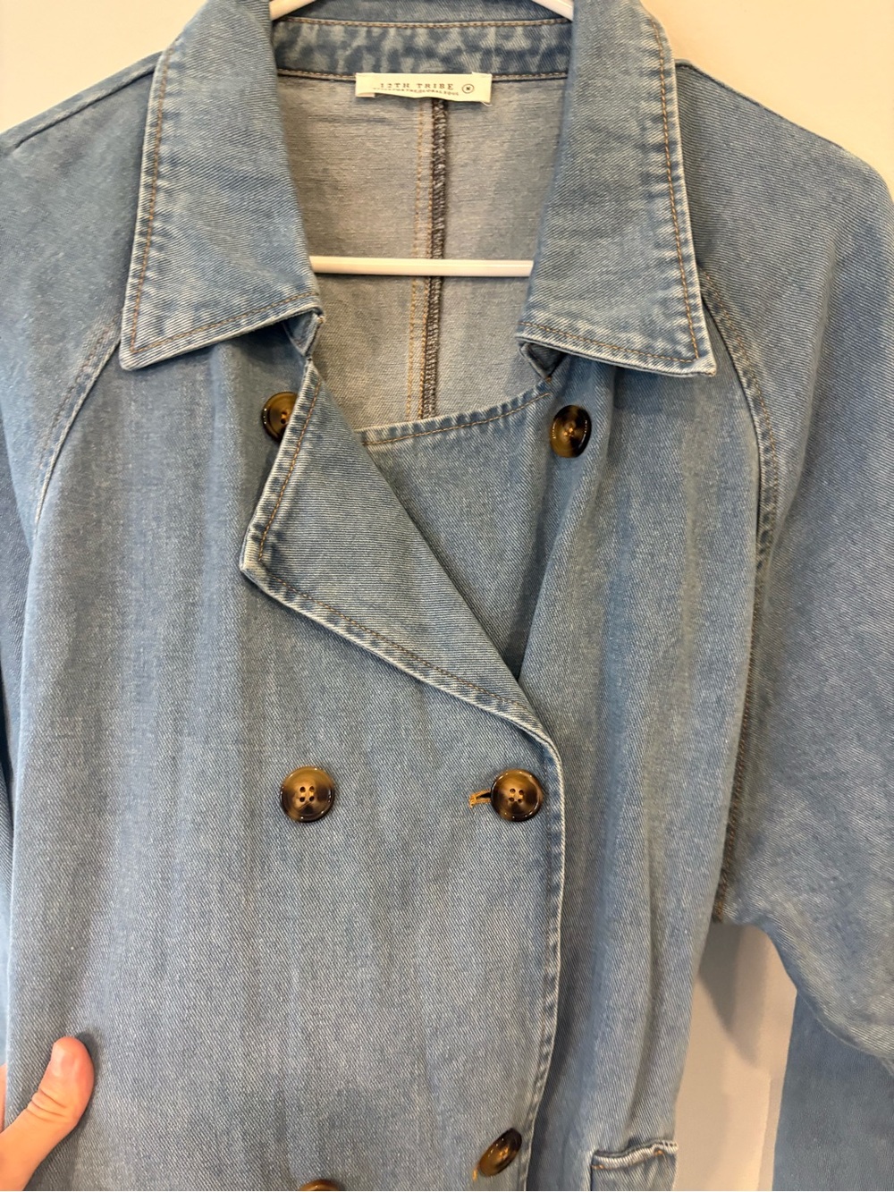 12th tribe Light Wash Denim Trench Coat - Picture 6 of 8